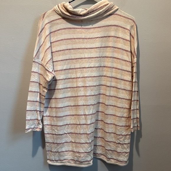Lou & Grey Small Cowl Neck Pullover Striped Cream Pink Women's Stretchy Sweater - Picture 7 of 7